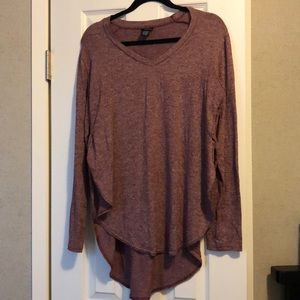 Raspberry and white high low long sleeve shirt